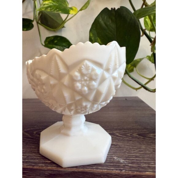 Vintage Milk Glass Taper Candle Holder Dish - Picture 5 of 9